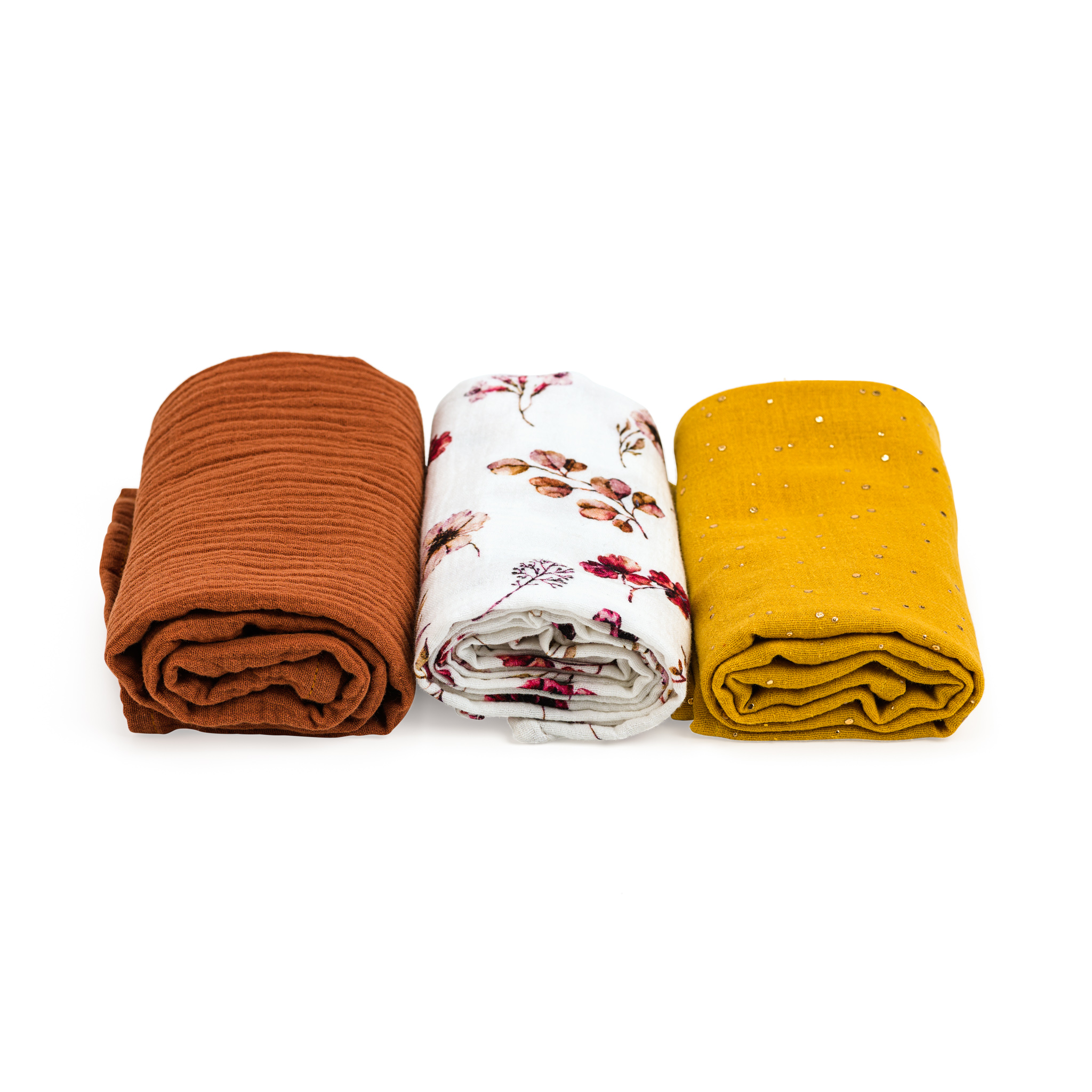 Mulltücher 60 x 60 cm - 3er Set  - Rote Blumen